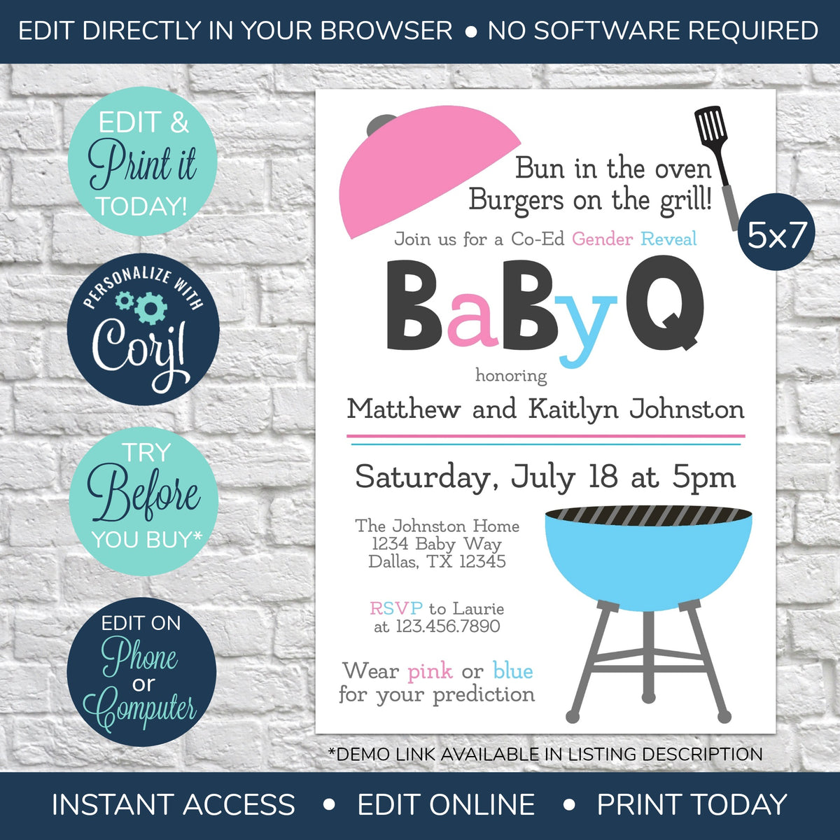 EDITABLE BabyQ Gender Reveal Invitation – Snowbound Print Co