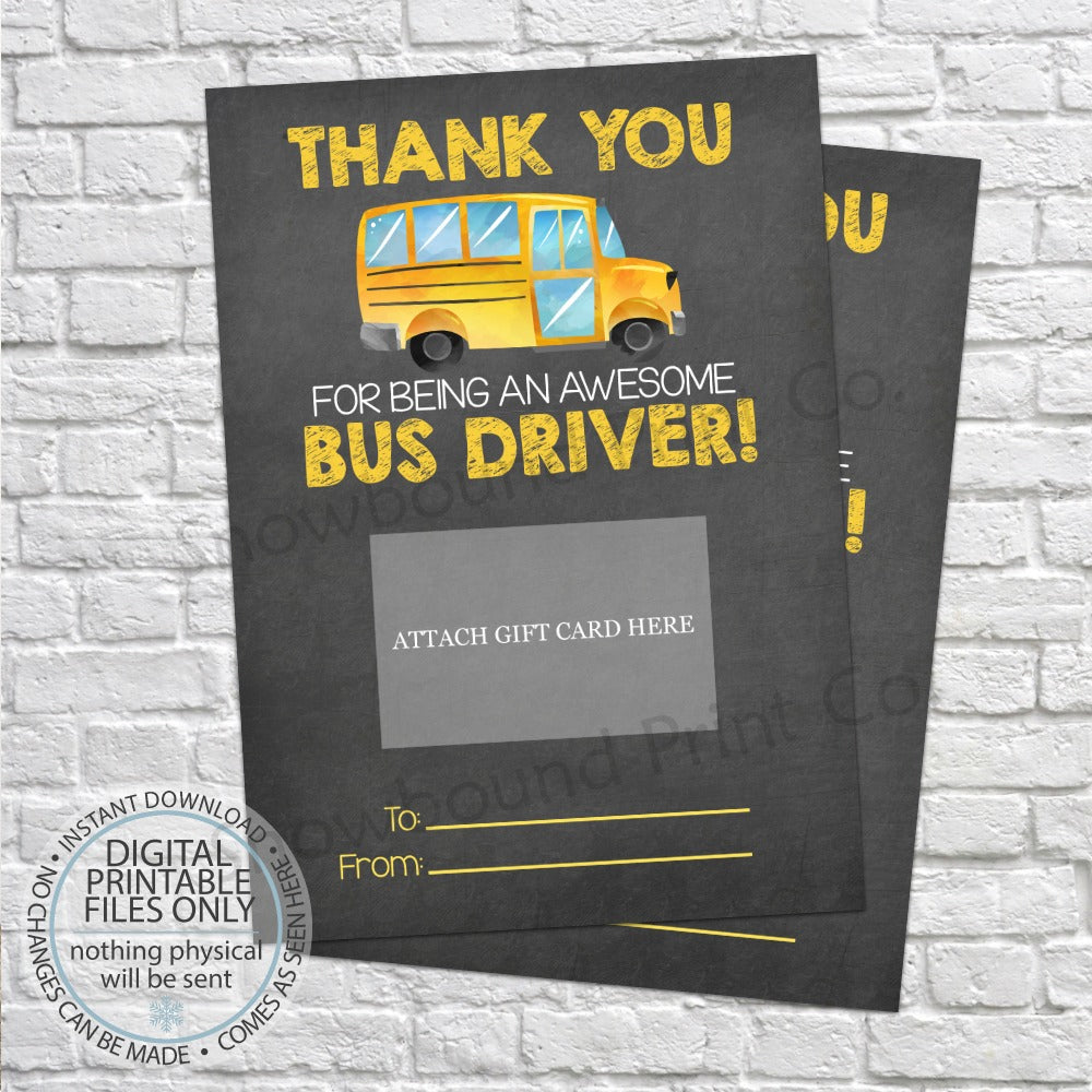 PRINTABLE Bus Driver Gift Card Holder – Snowbound Print Co