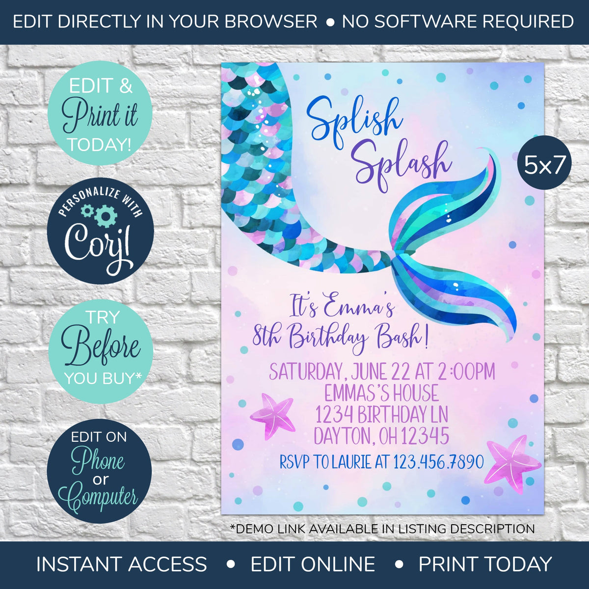 EDITABLE Birthday Invitation - Mermaid Tail – Snowbound Print Co